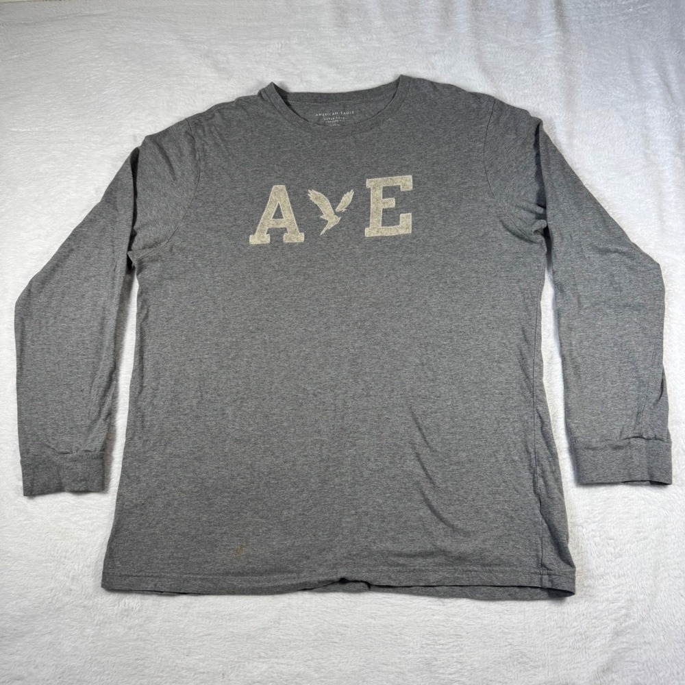 American Eagle Long Sleeve T-Shirt Mens LT Gray Good Super Soft Graphic Logo